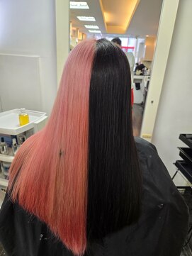 榮美容室 本店 サーモンピンク/ハーフブリーチ