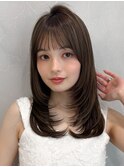 美髪艶感イメチェンレイヤーカットエアリーカール薄めバング