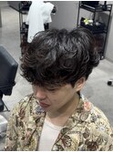 シャドウパーマ刈り上げなしマッシュスパイラルパーマ