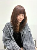 小顔顔まわりハッシュカットミディアムレイヤーロングブラウン