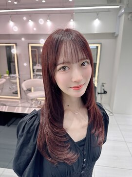 ラルム 新宿(LARME SHINJUKU) レイヤーカット☆ブリーチなしチェリーブラウン髪質改善☆韓国/