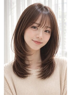 ウルヘアー 緑地公園(ulu hair) セミロングレイヤーカットストレートロングウルフカットベージュ