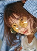 切りっぱなしボブ、ピンクベージュ、シースルーバング