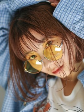 テトヘアー(teto hair) 切りっぱなしボブ、ピンクベージュ、シースルーバング