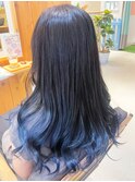 10代20代30代大人かわいい艶感裾カラーネイビー毛先パーマ