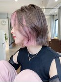 ペールピンクインナーカラーフェイスフレーミング外ハネボブ