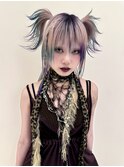 ロングレイヤーケアブリーチデザインカラー紫カラールーツカラー