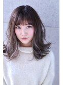 【Augustahairdesign】グレージュハイライト×シースルーバング