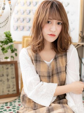 カバーヘア イヴ 戸頭店(COVER HAIR EVE) 斜めバングくせ毛風カール小顔ラブふわミディa戸頭20代30代40代