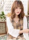 斜めバングくせ毛風カール小顔ラブふわミディa戸頭20代30代40代