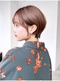ショートおくれ毛ココアベージュ小顔前髪カット_F1178