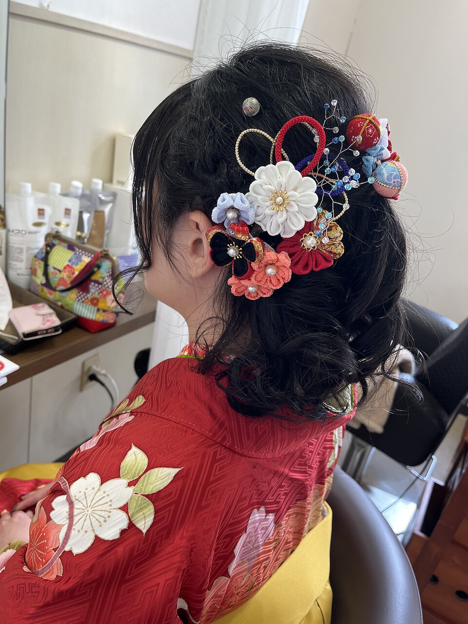 見附 今町》卒業セット 袴 黒髪 ハーフアップ 赤髪飾り：L153253957