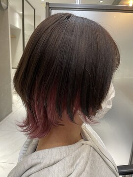 ワン 横浜(ONE005) ショートウルフ×レッドピンク×アッシュブラウン