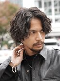 メンズミディアムパーマボブウルフカット緩めスパイラルパーマ