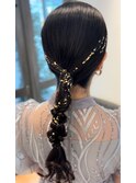 編みおろしアレンジ　タイトアレンジ　金箔アレンジ