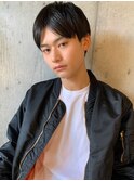 メンズマッシュ　ブルーブラック　刈り上げセンターパート