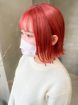 テトヘアー(teto hair) ピンクベージュ、ピンクパープル、切りっぱなしボブ、外ハネ