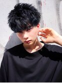 神保町スペインカールブルーブラックメンズスパイキーショート