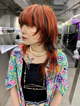 レコ 渋谷(LECO) オレンジボーダーデザインカラーレイヤーカット