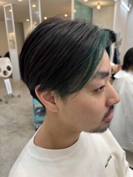 ロミー 本厚木(ROMMY.) メンズヘア◎刈り上げショートサーフフェザー◎メッシュグリーン