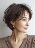 白髪ぼかし脱白髪染め似合わせショートボブ40代50代60代
