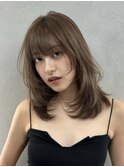 e261ミディアムレイヤーカット髪質改善ストレート前髪カット