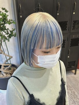 ヲタク(wotaku.) アンブレラカラー/ハイトーン/ケアブリーチ/ボブ/水色カラー