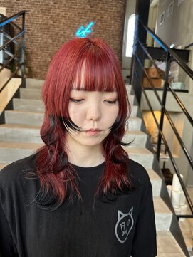 if 裾カラー/ブラック/レッド/ウルフカット/レイヤーカット