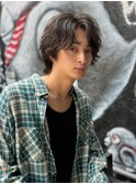渋谷ミディアムフェザーパーマニュアンスパーマ毛流れ