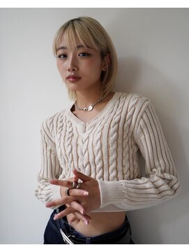 アンジェリカラボ 梅田店(ANGELICA LABO) ハイトーンボブ ブロンド ストレート