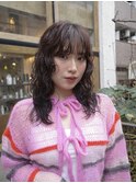 ミディアム レイヤーパーマスタイル チョコレートブラウン