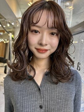 メゾンアクア 表参道(Maison ACQUA) ミディアムパーマデジタルパーマボブパーマチェリーブラウン前髪