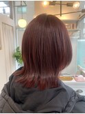 ブリーチなしダブルカラー,レッド,ウルフカット【草加】