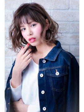 ヘアーアートシフォン 池袋西口店(Hair art chiffon) モーブカラーのワイドバングで大人かわいいくびれミディ