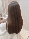 美髪フェミニンロング胸上似合わせカット小顔短め前髪黒髪50代☆