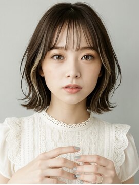 アージュ 久留米ゆめタウン店 ミディアムボブ ブリーチ インナーカラー ベージュ