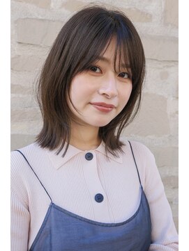 ガーデン 銀座(GARDEN) 黒髪小顔オリーブグレーココアベージュミディアムヘア前髪カット