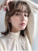 外ハネニュアンス無造作ローライトハーフミディアム