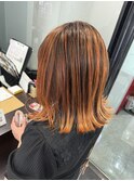 オレンジベージュバレイヤージュ