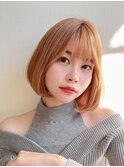 韓国風/透明感カラー/オリーブアッシュ/ぱっつん前髪/小顔カット