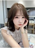 韓国風/透明感カラー/オリーブベージュ/前髪/小顔カット