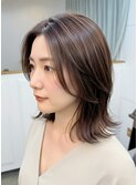 大人ミディアムレイヤーカット/ボブレイヤー/前髪なし/30代40代