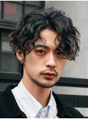 原宿メンズパーマシャドウパーマシースルーマッシュウルフゆるめ