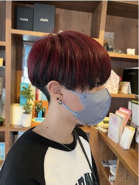 ルーム(Room) 刈り上げマッシュショート/ワインレッド/ダークレッド