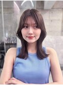 大人ガーリー似合わせカットミディアムレイヤーダークアッシュ