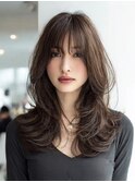顔周りカットハッシュカットダークブラウンワンホンレイヤー韓国