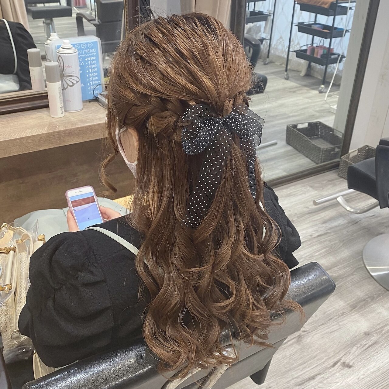 ふんわり編み込みハーフアップ：L109241721｜ヘアセット アリエス 新宿