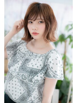 ミック ヘアアンドビューティー 大山店(miq  Hair&Beauty) グラデーションカラーシースルーバングくせ毛風外ハネボブc1