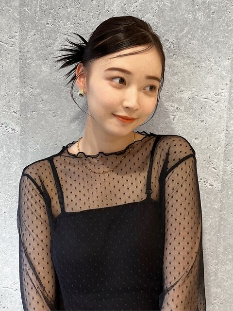 三軒茶屋_レディース_セミロング_ヘアアレンジ_タイト_黒髪_小顔