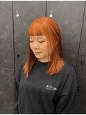 ブリーチ1回～/ロブ/パッツン前髪/ジューシーオレンジカラー